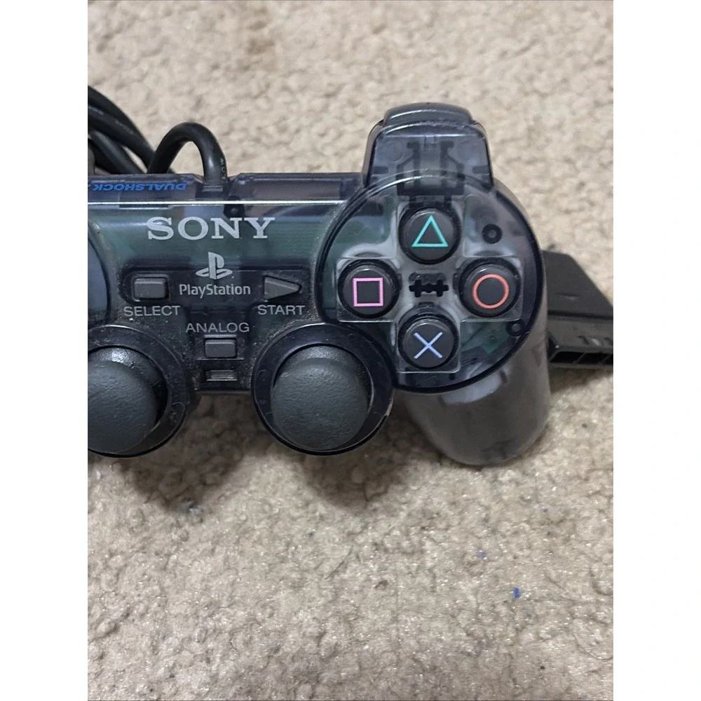 Lot Of 3 Sony Ps2 Controllers Clear Smoke Transparent Blue And Original Black